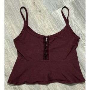 TRULY MADLY DEEPLY Burgundy Peplum Cami Hook & Eye Lettuce Hem Size S
